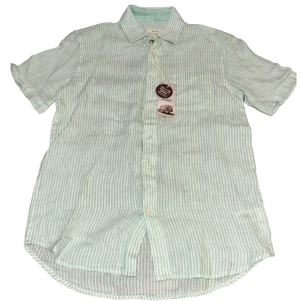 Panama Jack 100%‎ Linen Button Up Polo, Mint Green/White Pinstripe Mens Small